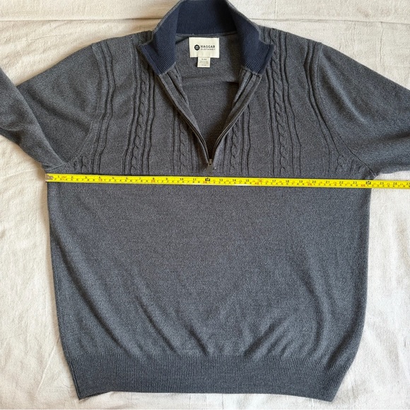 Haggar Mens XL Charcoal Gray Quarter Zip Pullover Sweater Cable Knit Mock Neck - Picture 7 of 7